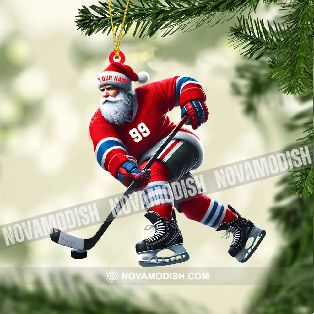 Santa Hockey Christmas Ornament Personalized