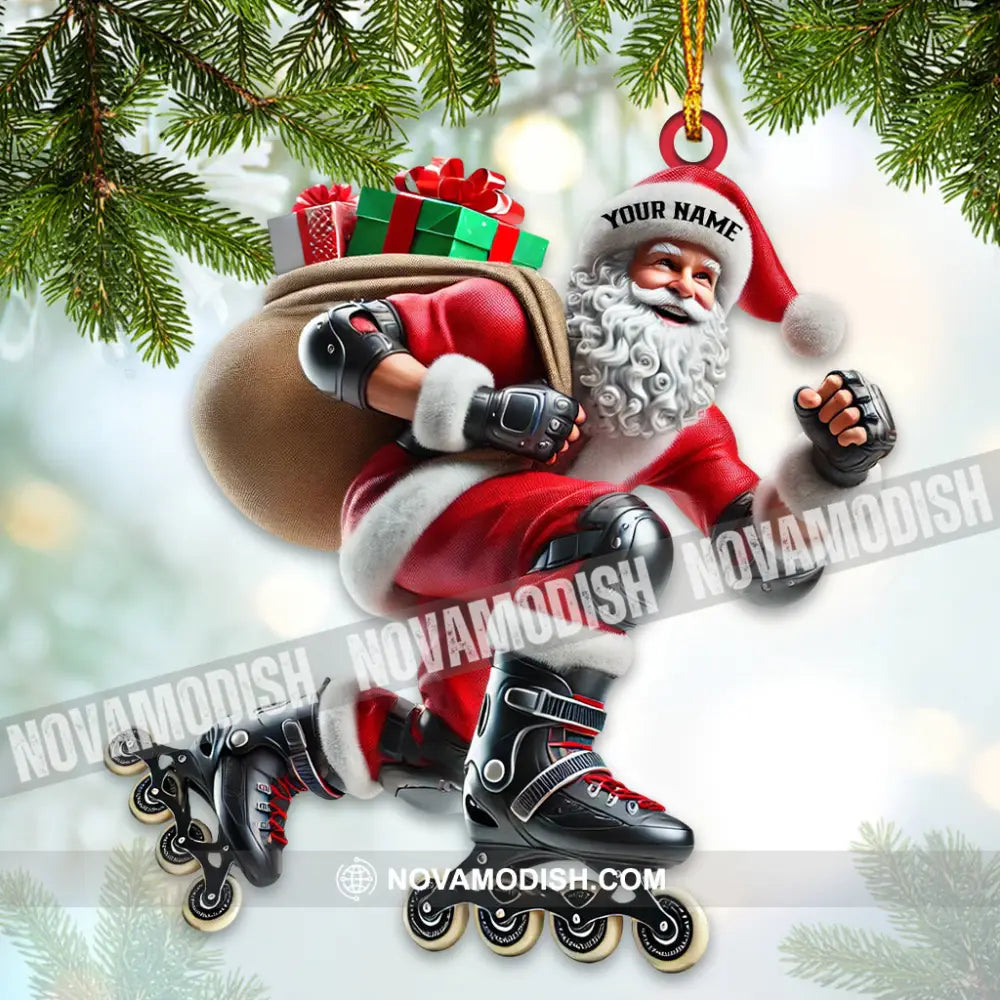 Santa Inline Skate Skating Home Decor Christmas Ornament Personalized