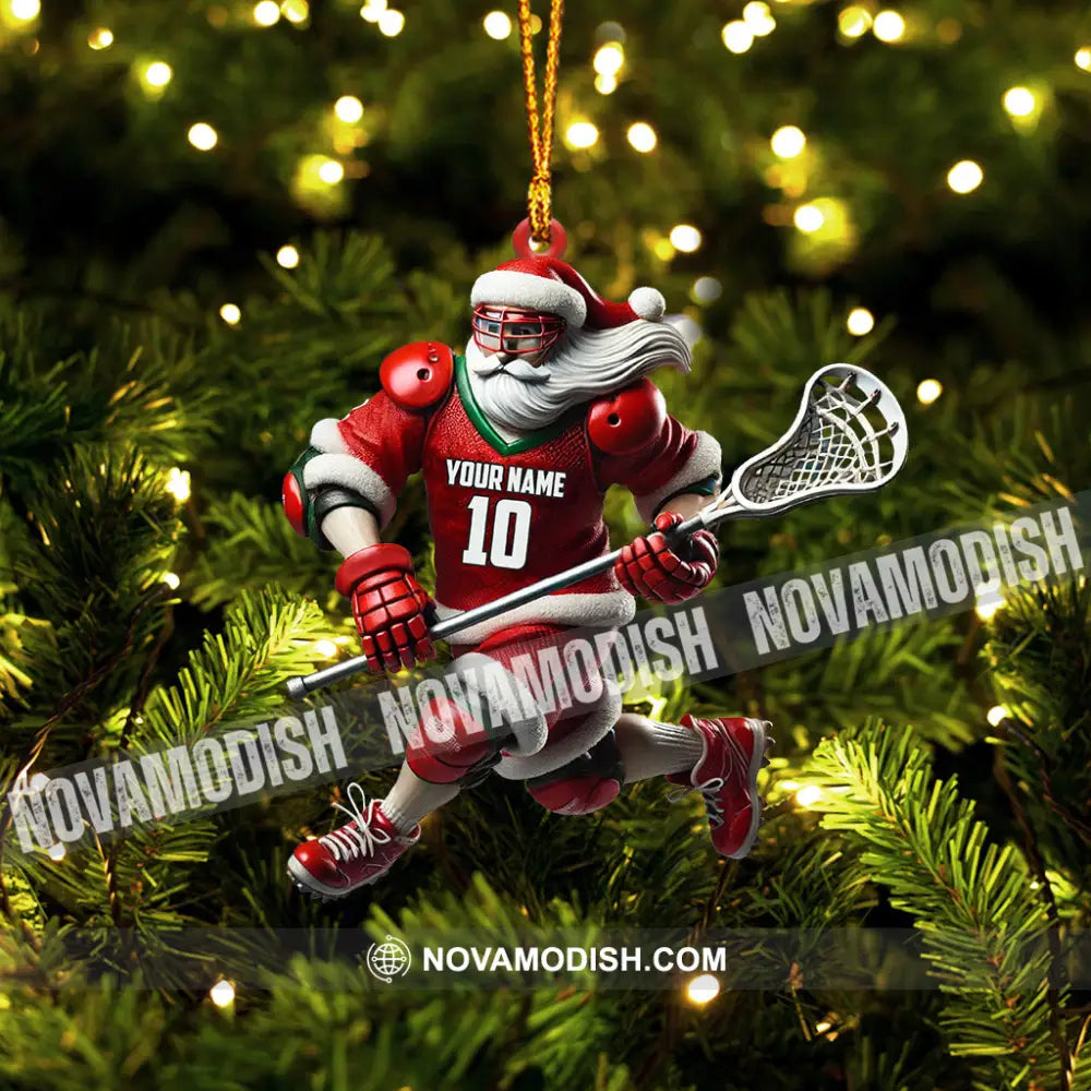 Santa Lacrosse Christmas Ornament Personalized