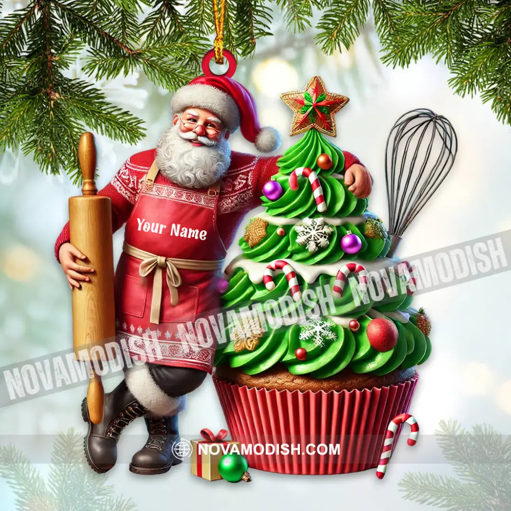 Santa Makes Cakes Christmas Ornament Personalized