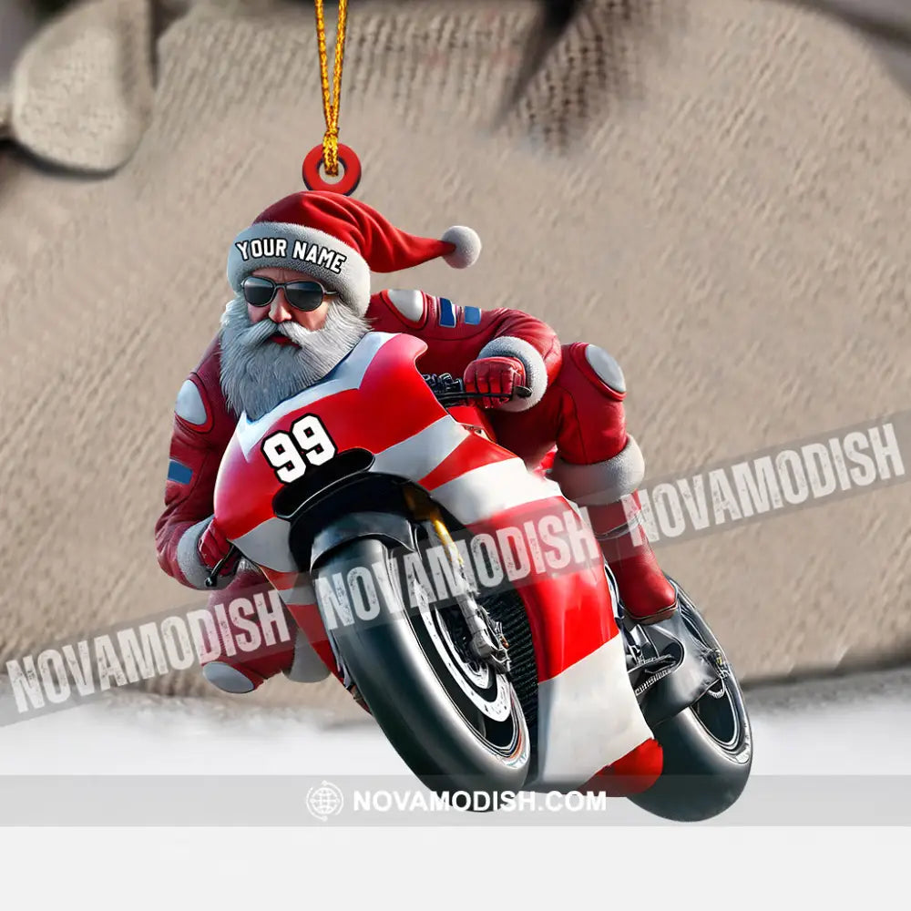 Santa Motobike Christmas Ornament Personalized