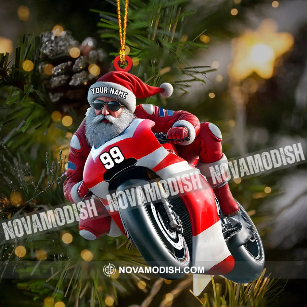 Santa Motobike Christmas Ornament Personalized