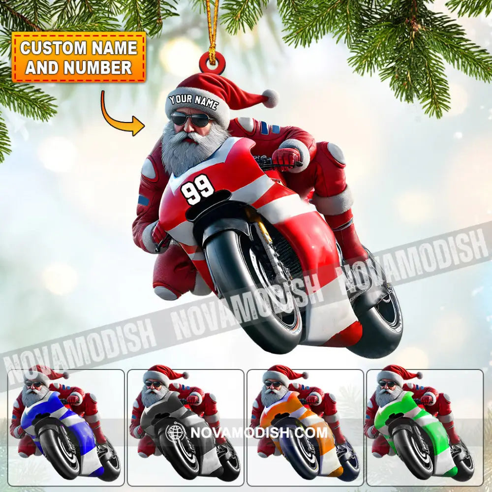 Santa Motobike Christmas Ornament Personalized 3.54’’ / 1