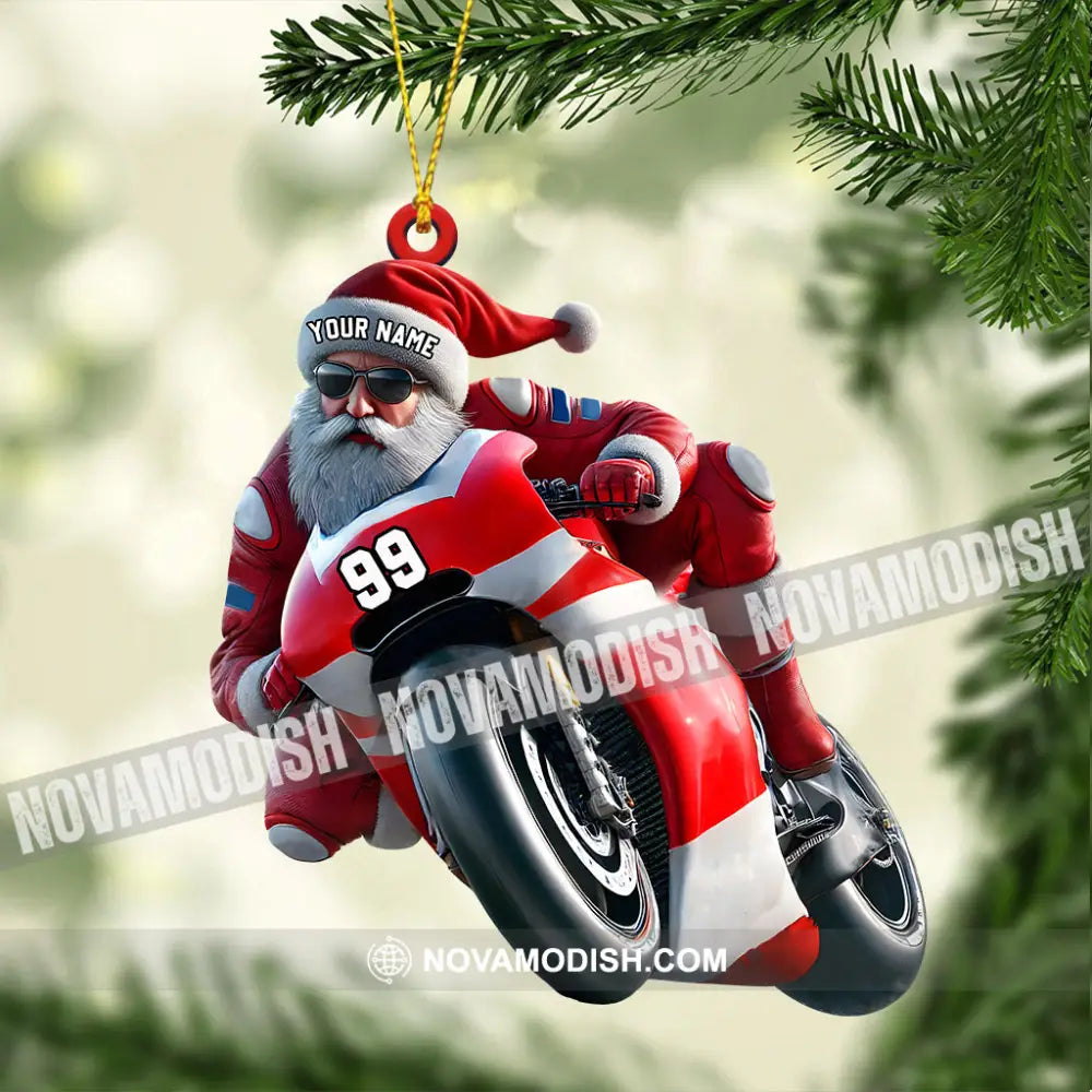 Santa Motobike Christmas Ornament Personalized