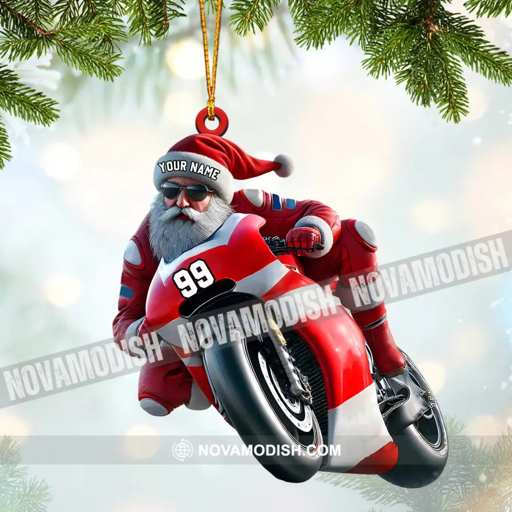 Santa Motobike Christmas Ornament Personalized