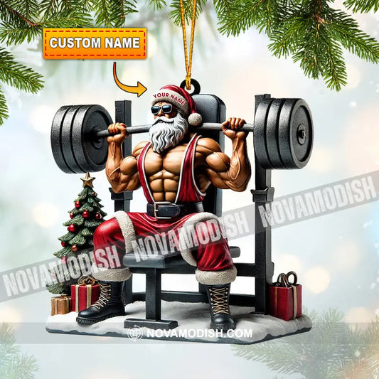 Santa Muscle Weightlifting Christmas Ornament Personalized 3.54’’ / 1