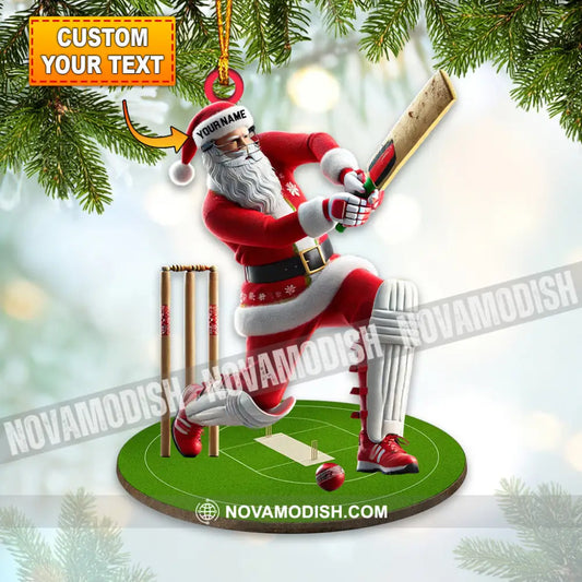 Santa Playing Cricket Ball Christmas Ornament Personalized 3.54’’ / 1