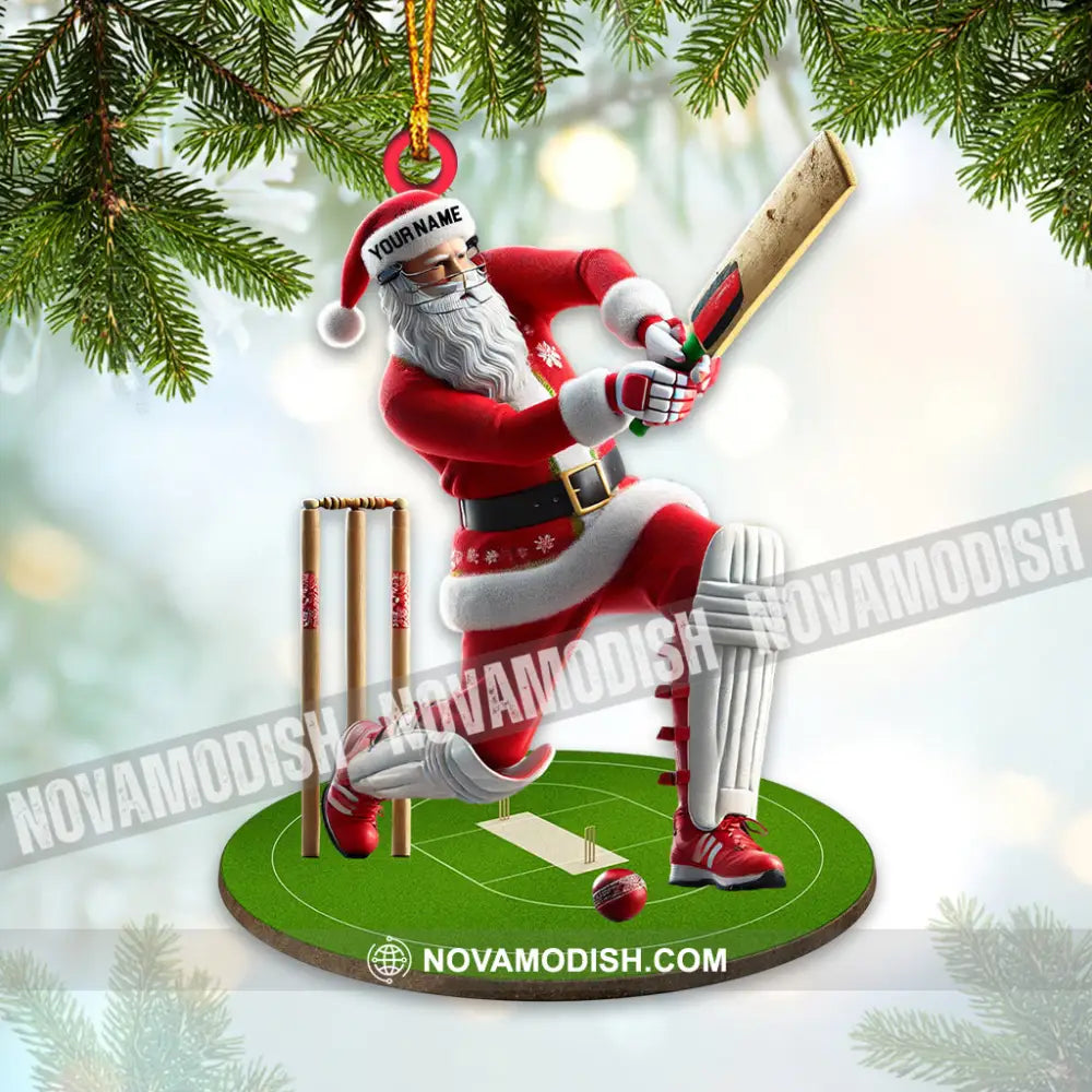 Santa Playing Cricket Ball Christmas Ornament Personalized