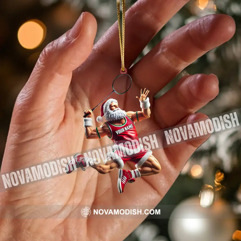 Santa Plays Badminton Christmas Ornament Personalized