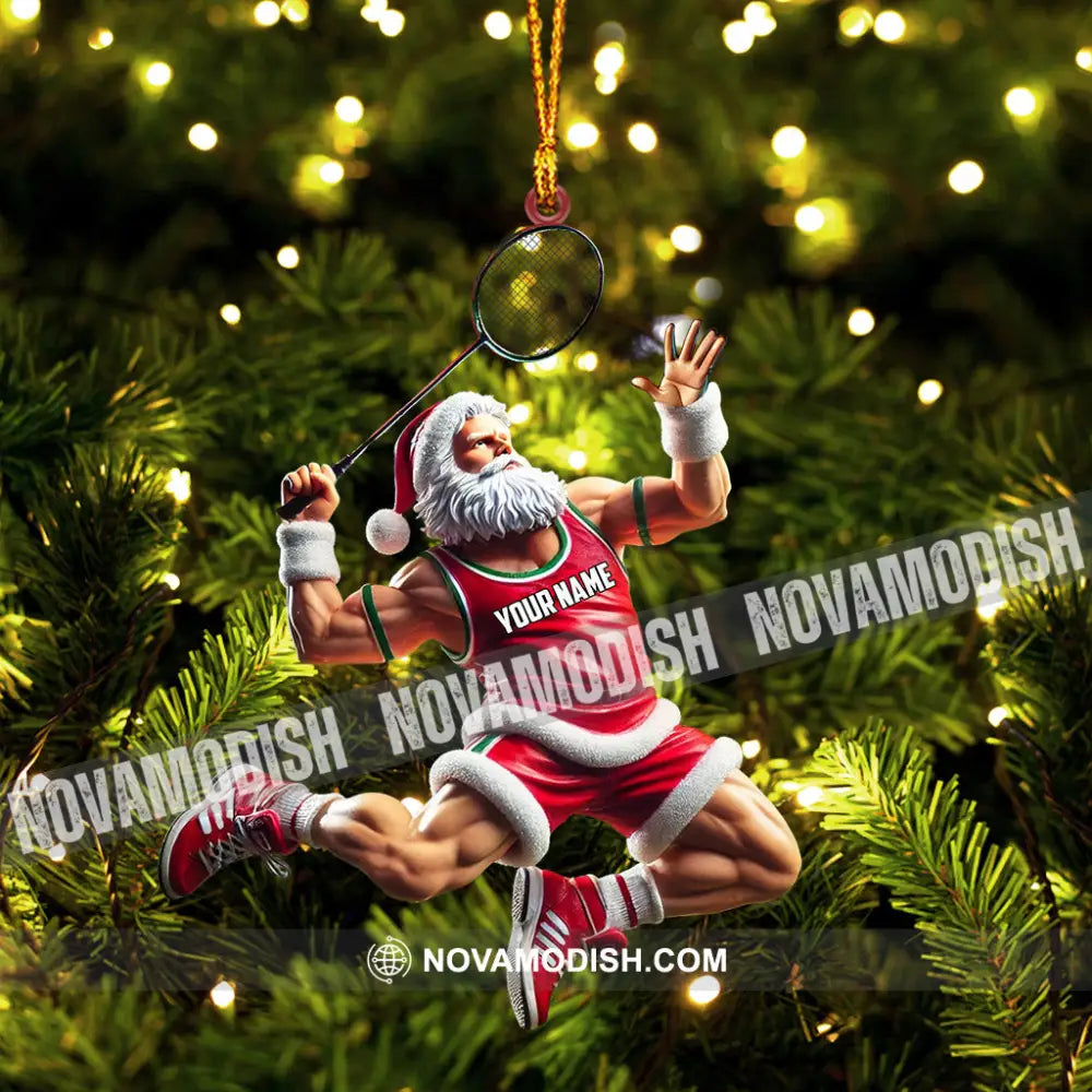 Santa Plays Badminton Christmas Ornament Personalized