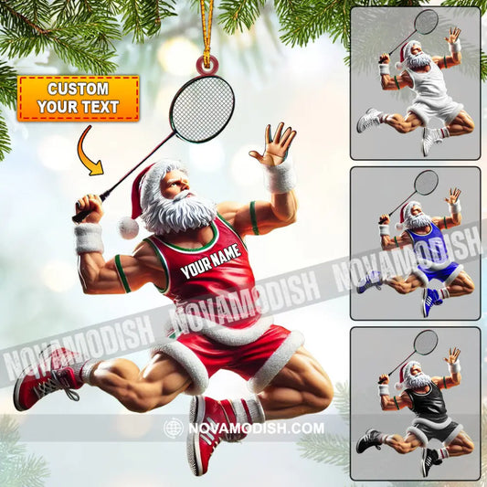 Santa Plays Badminton Christmas Ornament Personalized 3.54’’ / 1