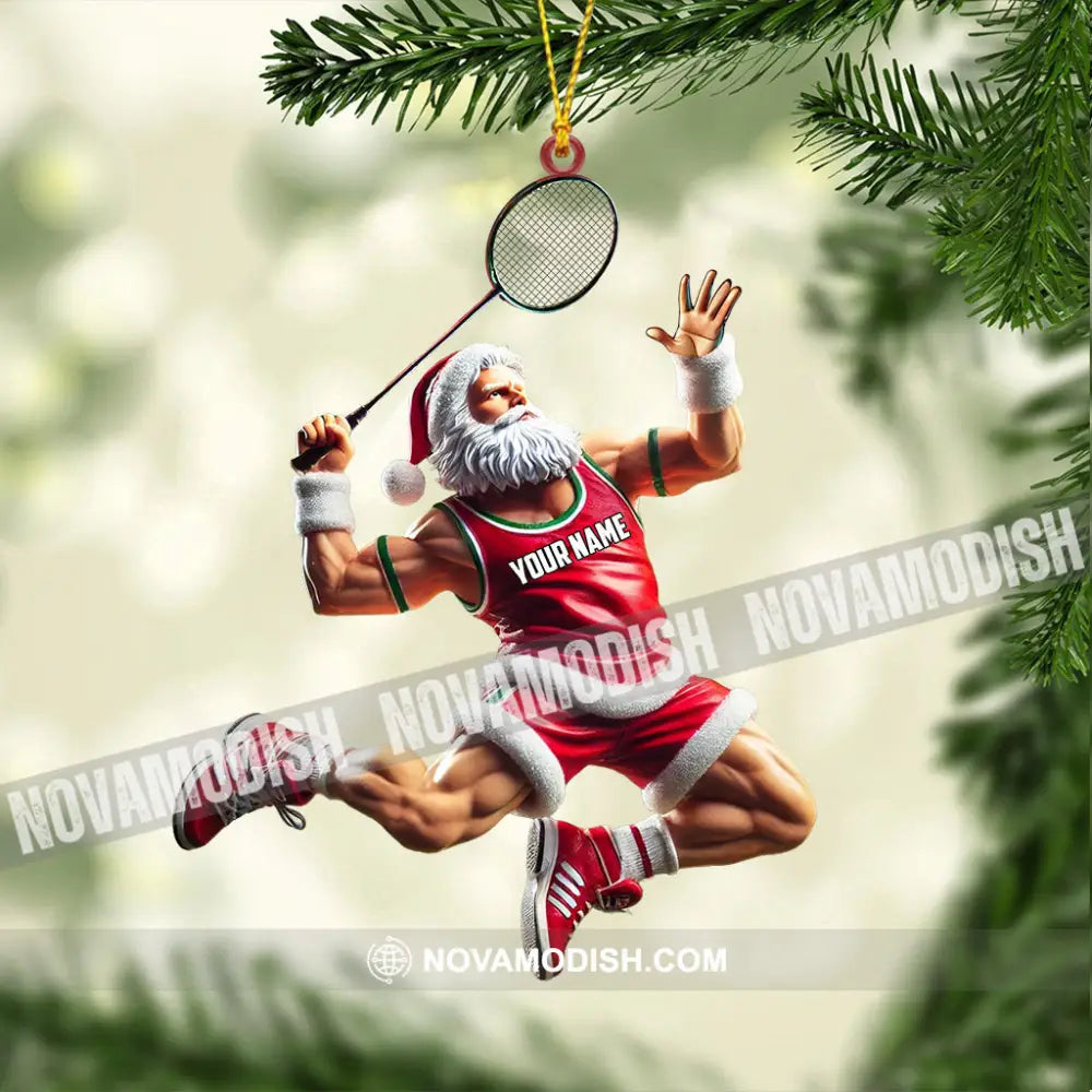 Santa Plays Badminton Christmas Ornament Personalized