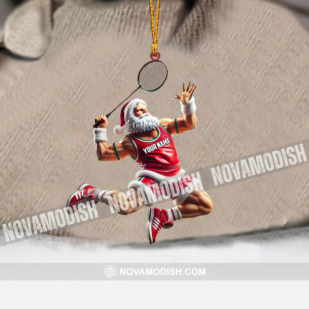 Santa Plays Badminton Christmas Ornament Personalized