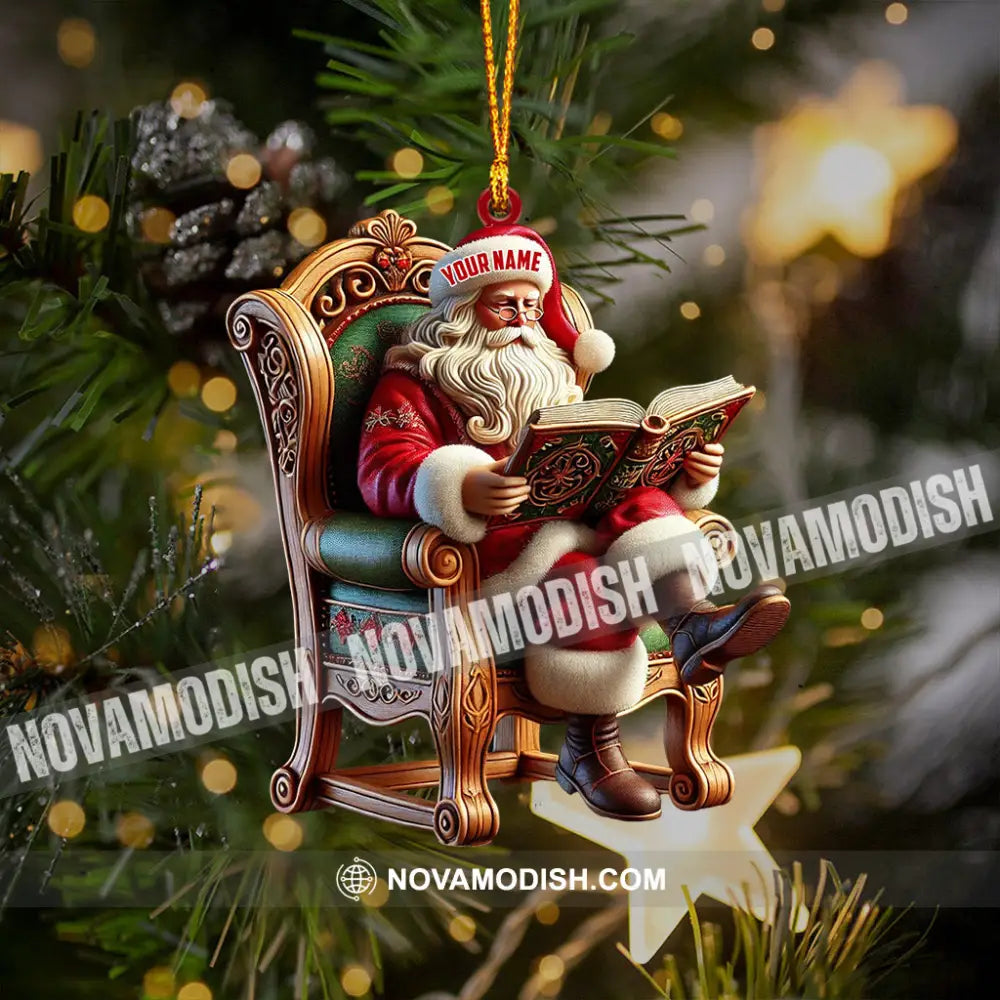 Santa Reading Book Christmas Ornament Personalized