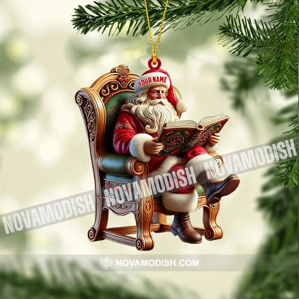 Santa Reading Book Christmas Ornament Personalized