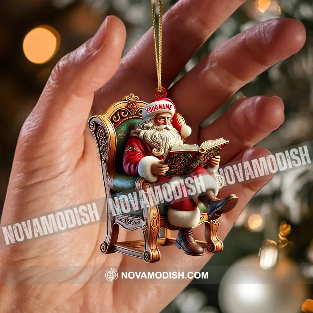 Santa Reading Book Christmas Ornament Personalized