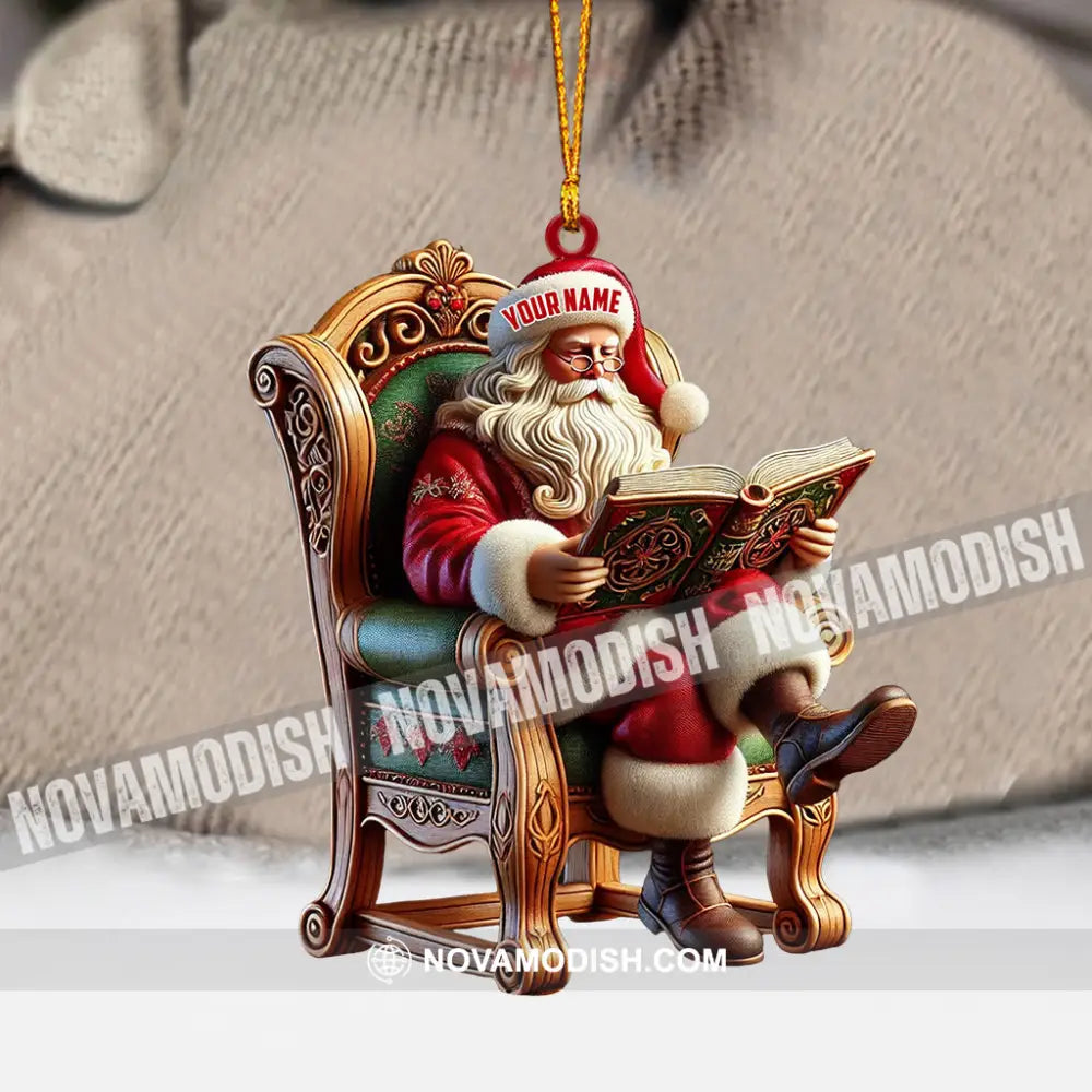 Santa Reading Book Christmas Ornament Personalized