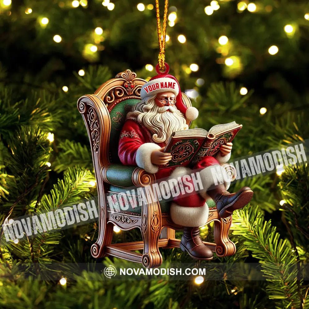 Santa Reading Book Christmas Ornament Personalized