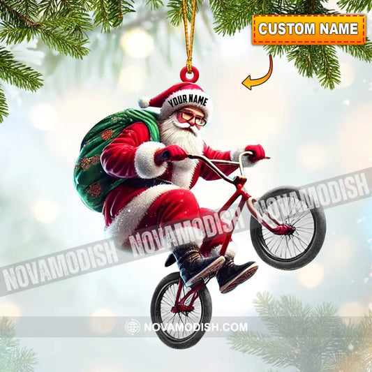 Santa Rides A Bike Christmas Ornament Personalized 3.54’’ / 1