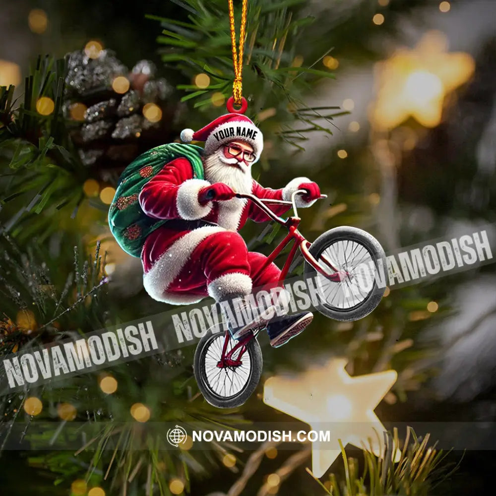 Santa Rides A Bike Christmas Ornament Personalized