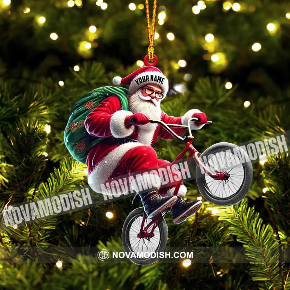 Santa Rides A Bike Christmas Ornament Personalized