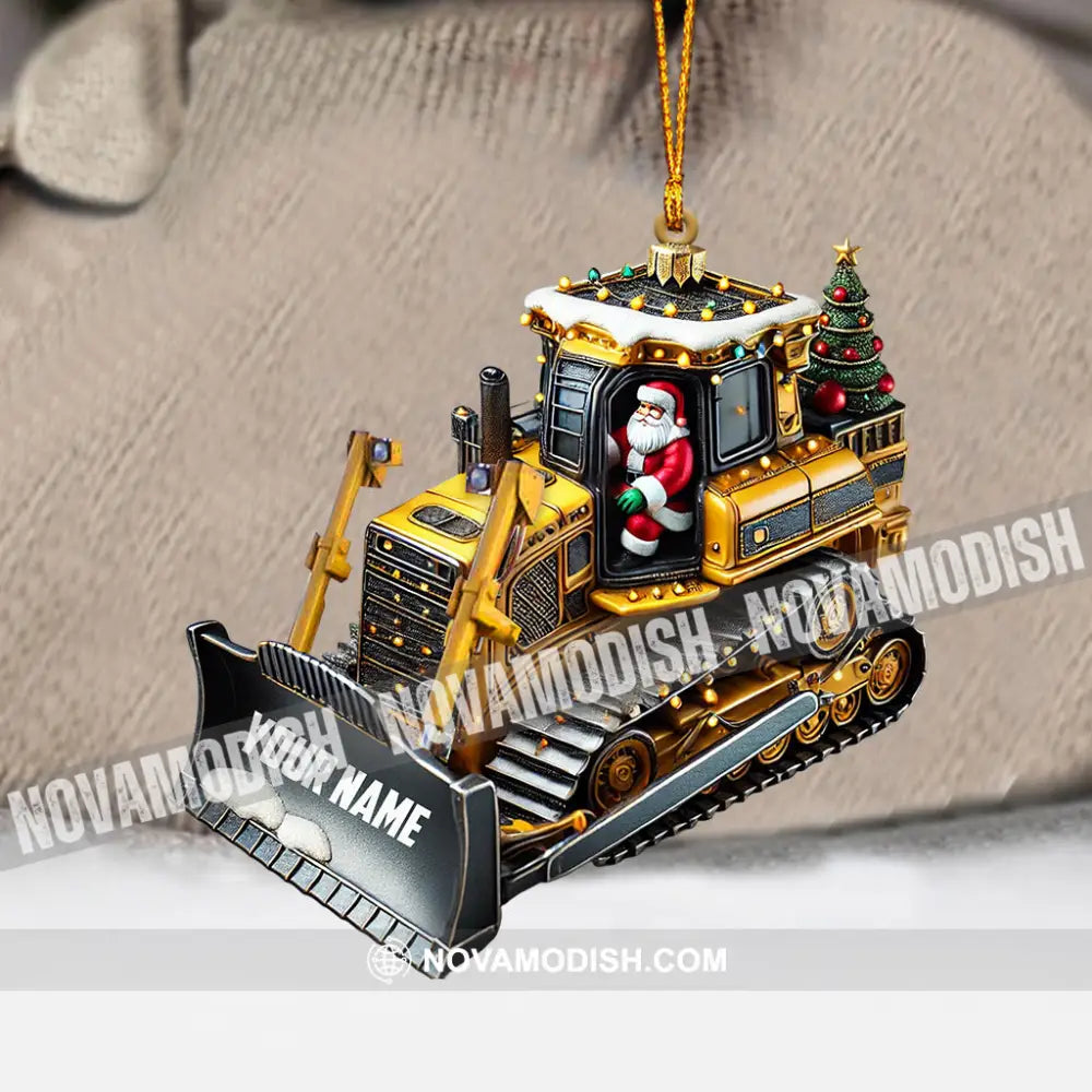 Santa Rides Snowplow Christmas Ornament Personalized