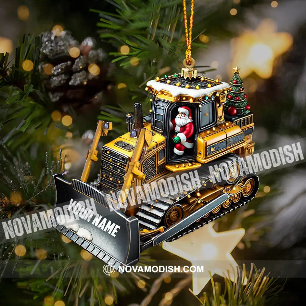 Santa Rides Snowplow Christmas Ornament Personalized