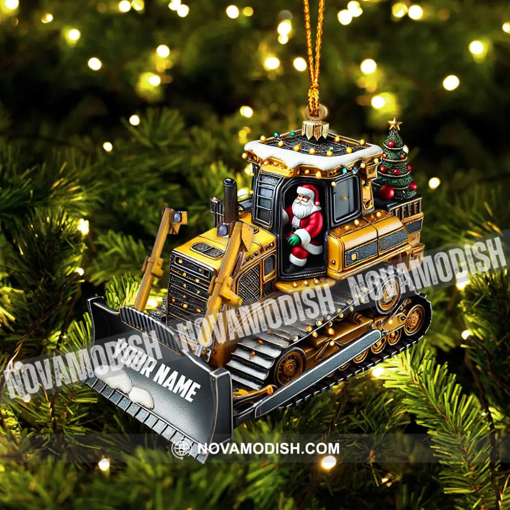 Santa Rides Snowplow Christmas Ornament Personalized