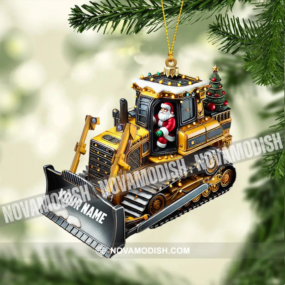 Santa Rides Snowplow Christmas Ornament Personalized