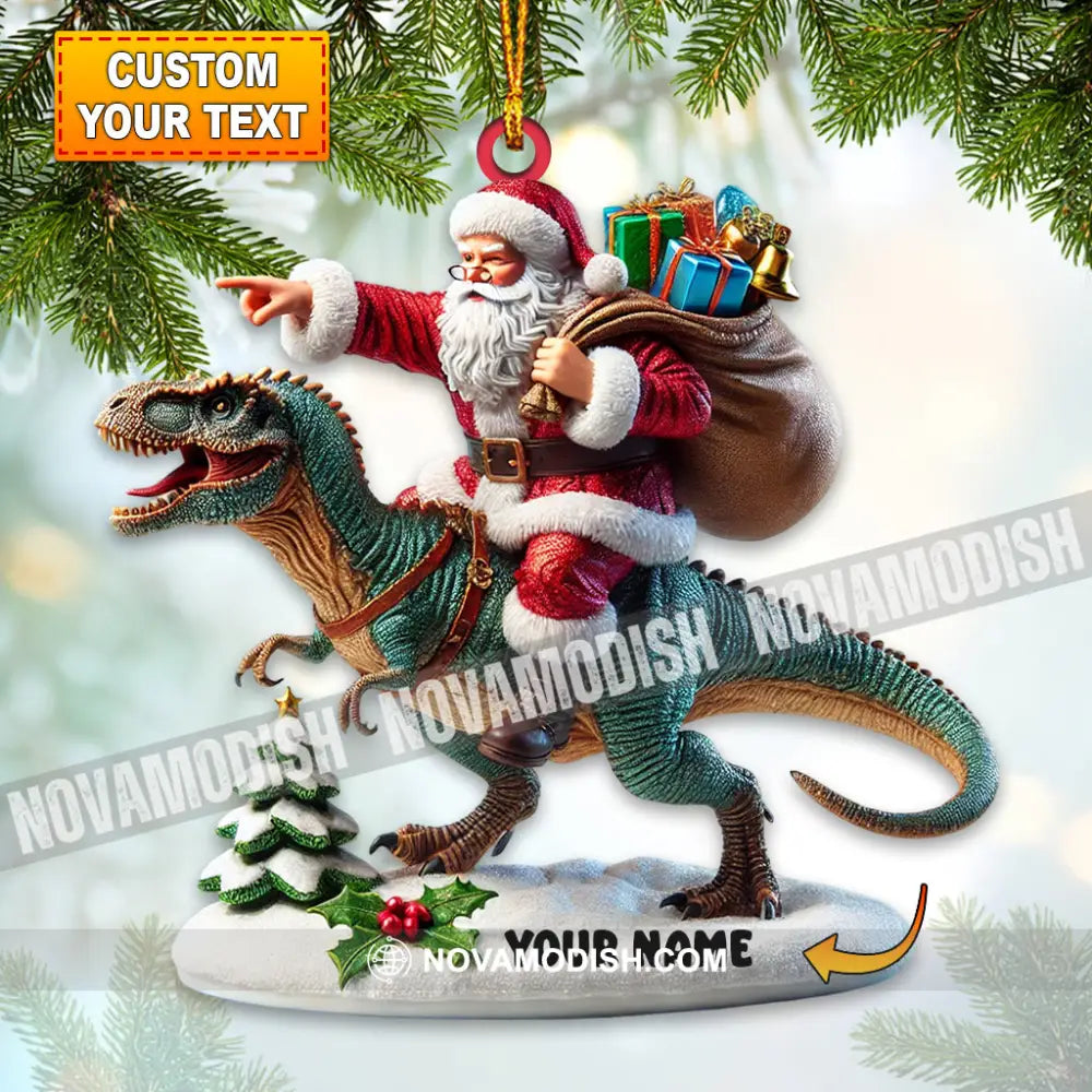 Santa Riding A Dinosaur Christmas Ornament Personalized 3.54’’ / 1