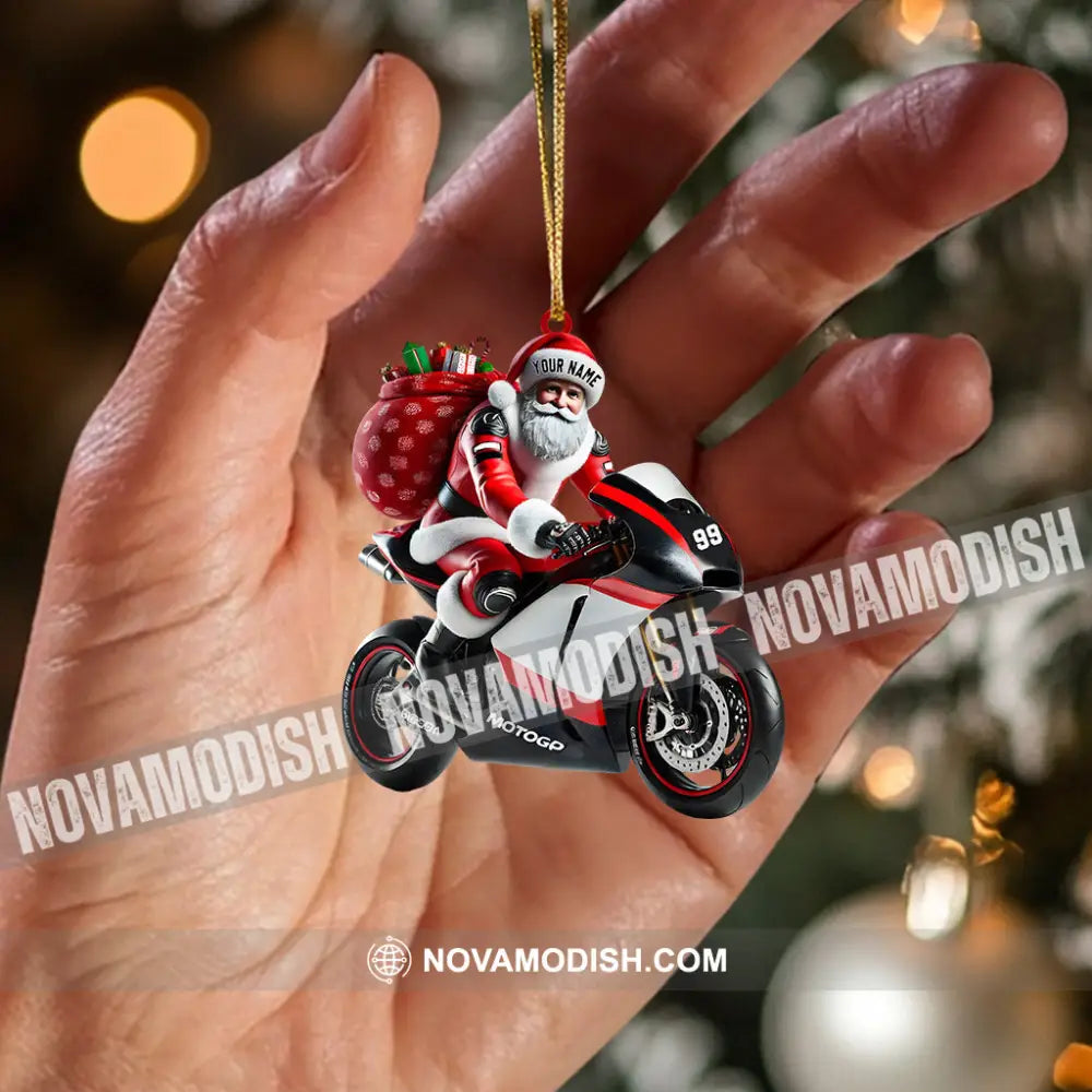 Santa Riding Motorcycle Home Decor Christmas Ornament Personalized