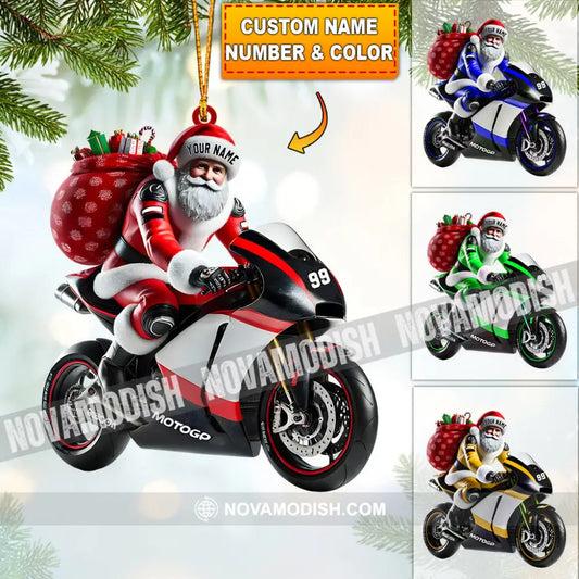 Santa Riding Motorcycle Home Decor Christmas Ornament Personalized 3.54’’ / 1