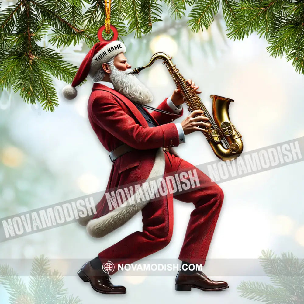 Santa Saxophone Christmas Ornament Personalized