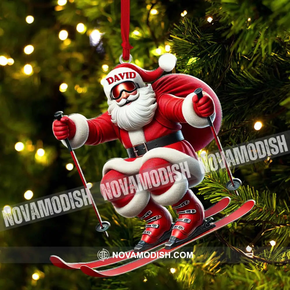 Santa Skiing Christmas Ornament Personalized