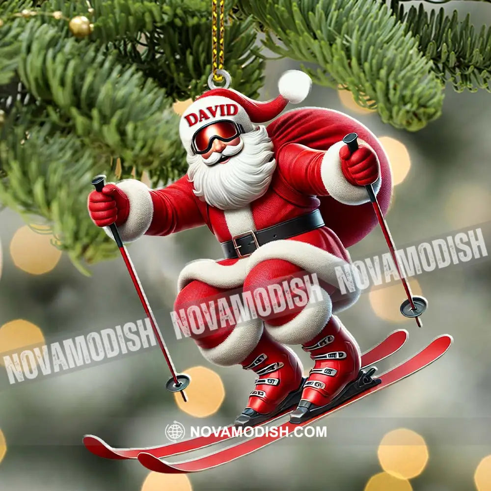 Santa Skiing Christmas Ornament Personalized