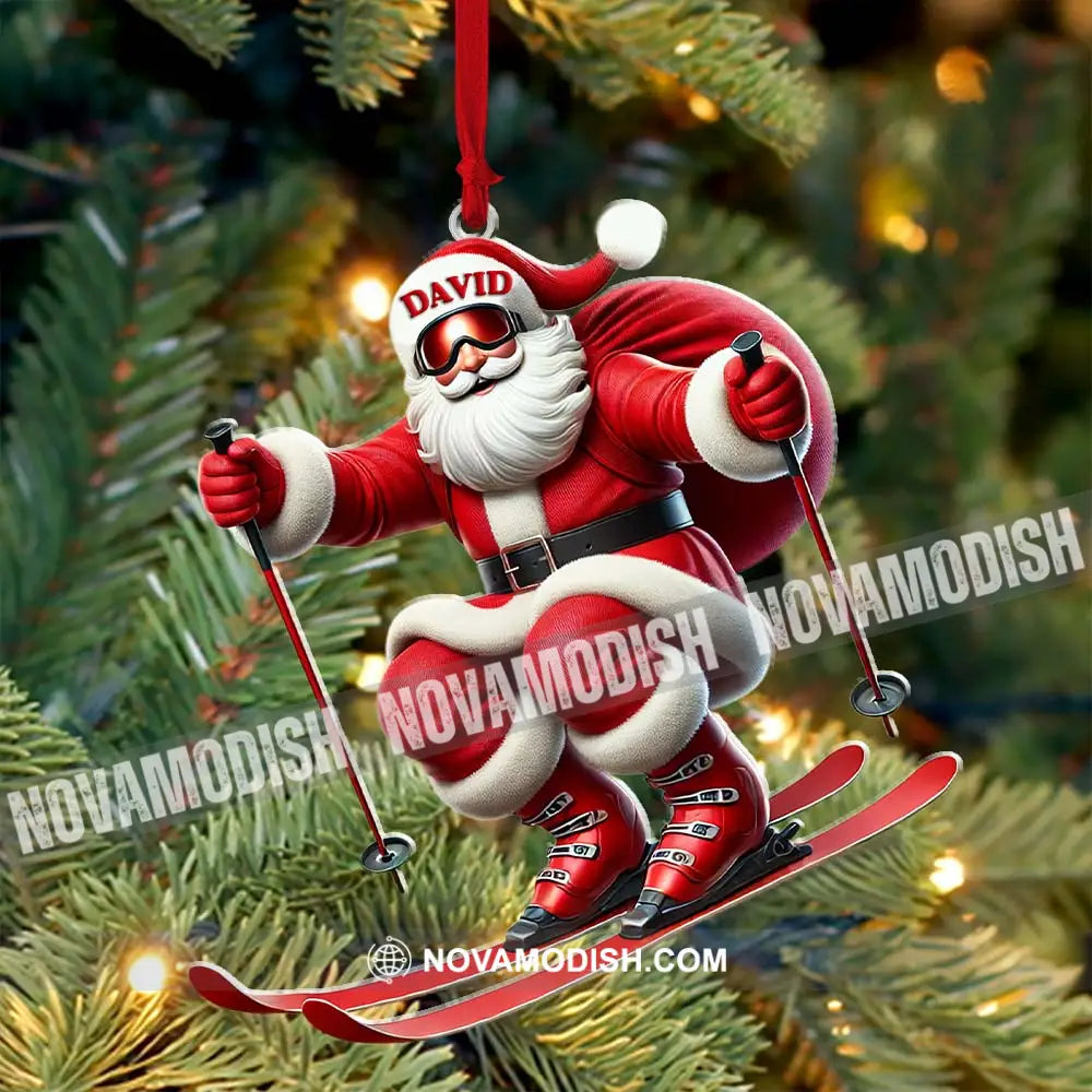 Santa Skiing Christmas Ornament Personalized