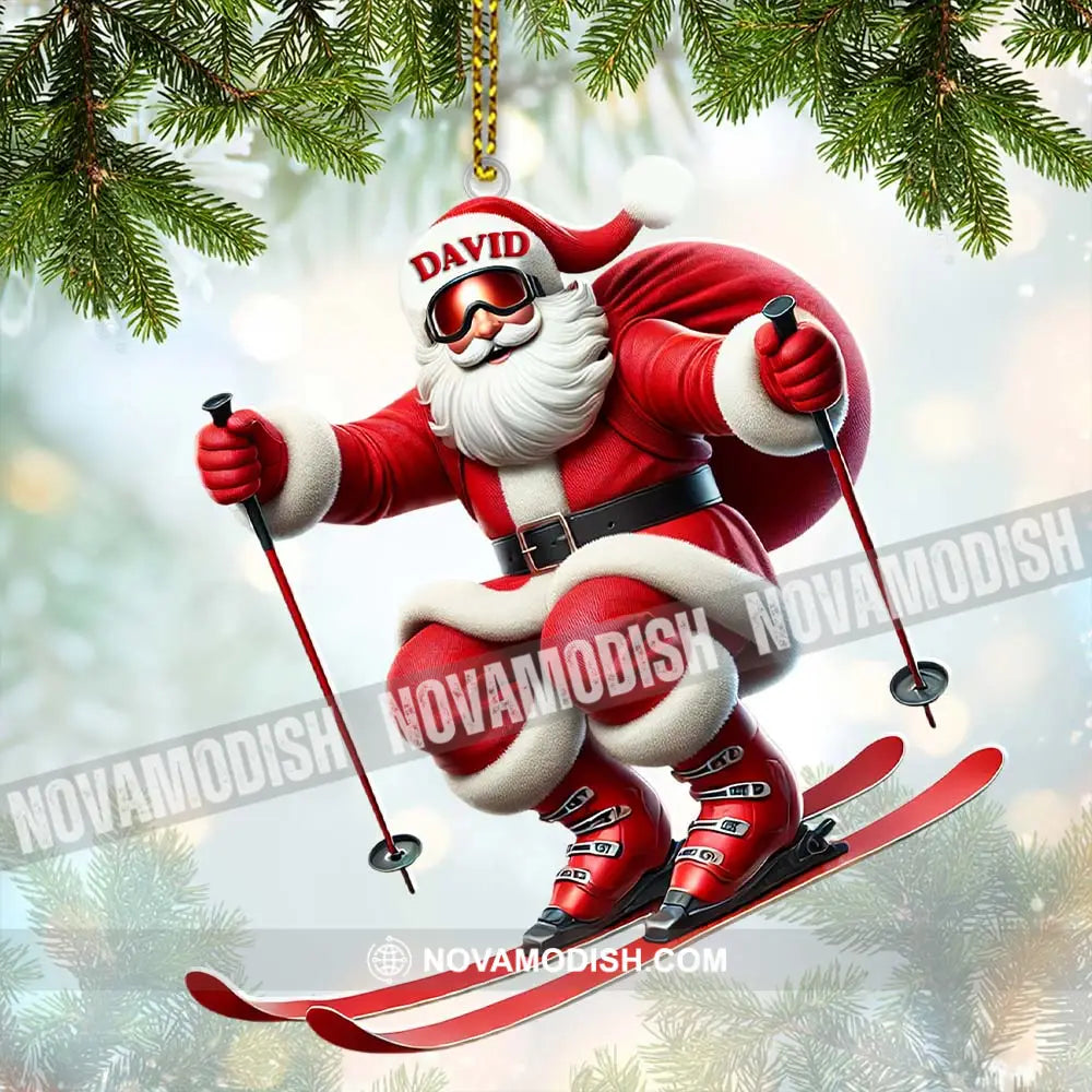 Santa Skiing Christmas Ornament Personalized