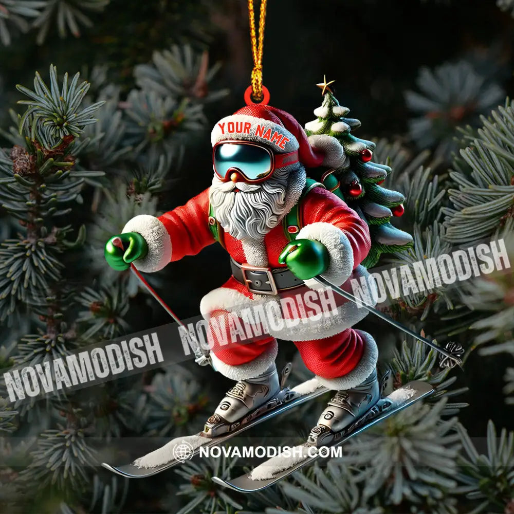 Santa Skiing Christmas Ornament Personalized