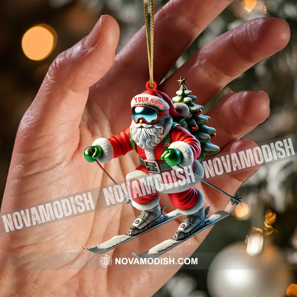 Santa Skiing Christmas Ornament Personalized