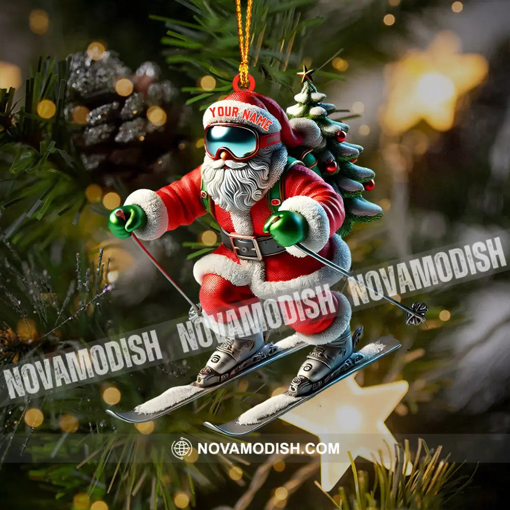 Santa Skiing Christmas Ornament Personalized