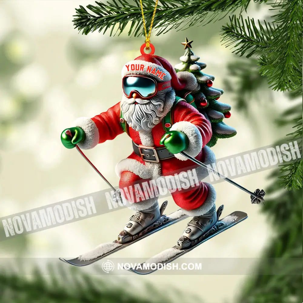 Santa Skiing Christmas Ornament Personalized