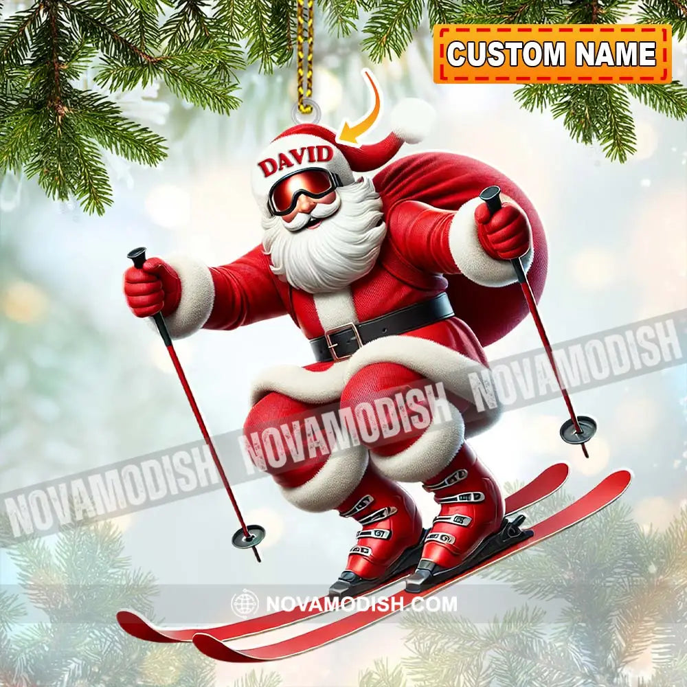 Santa Skiing Christmas Ornament Personalized