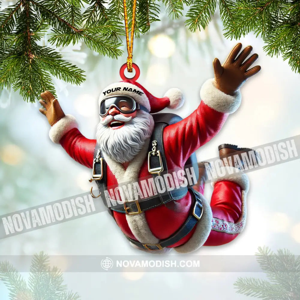 Santa Skydiving Christmas Ornament Personalized