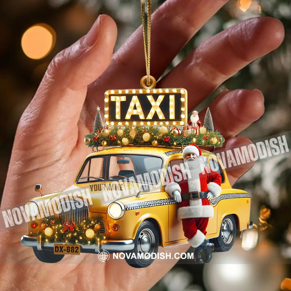 Santa Taxi Christmas Ornament Personalized