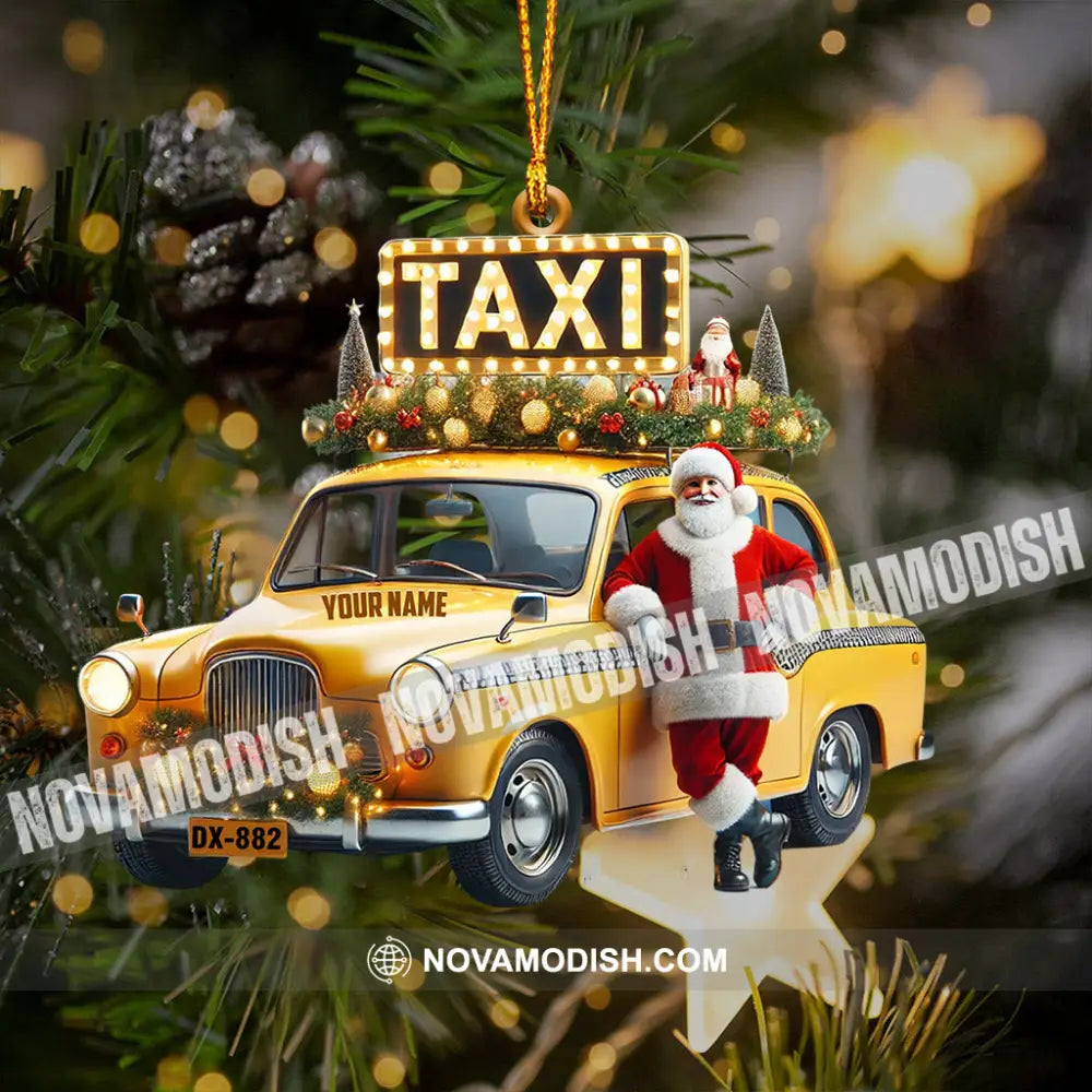 Santa Taxi Christmas Ornament Personalized