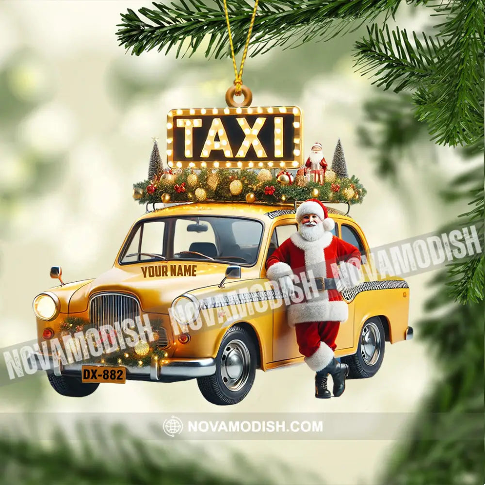 Santa Taxi Christmas Ornament Personalized