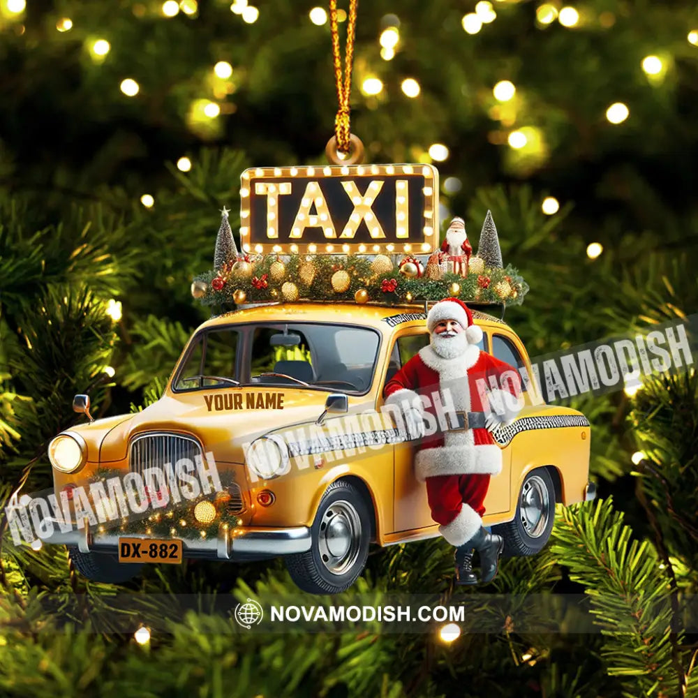 Santa Taxi Christmas Ornament Personalized