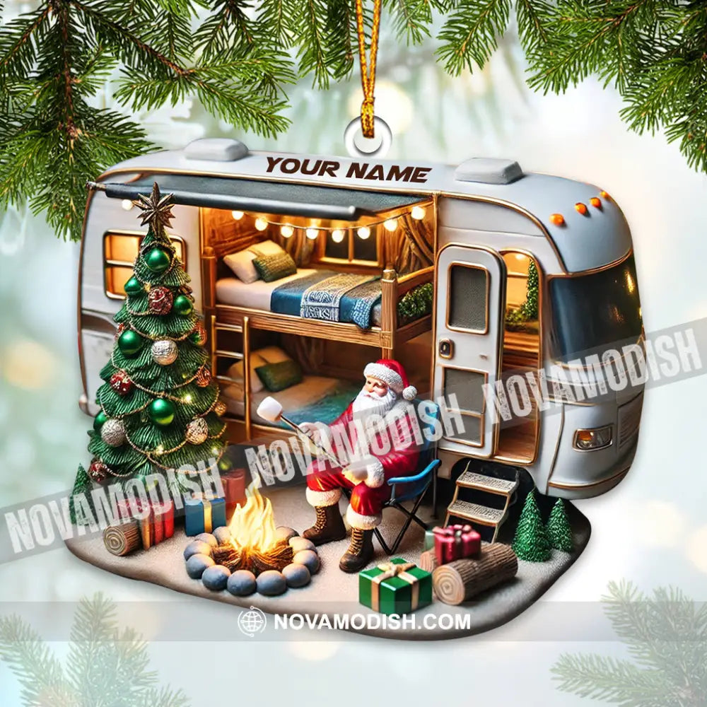 Santa Trailer Christmas Ornament Personalized