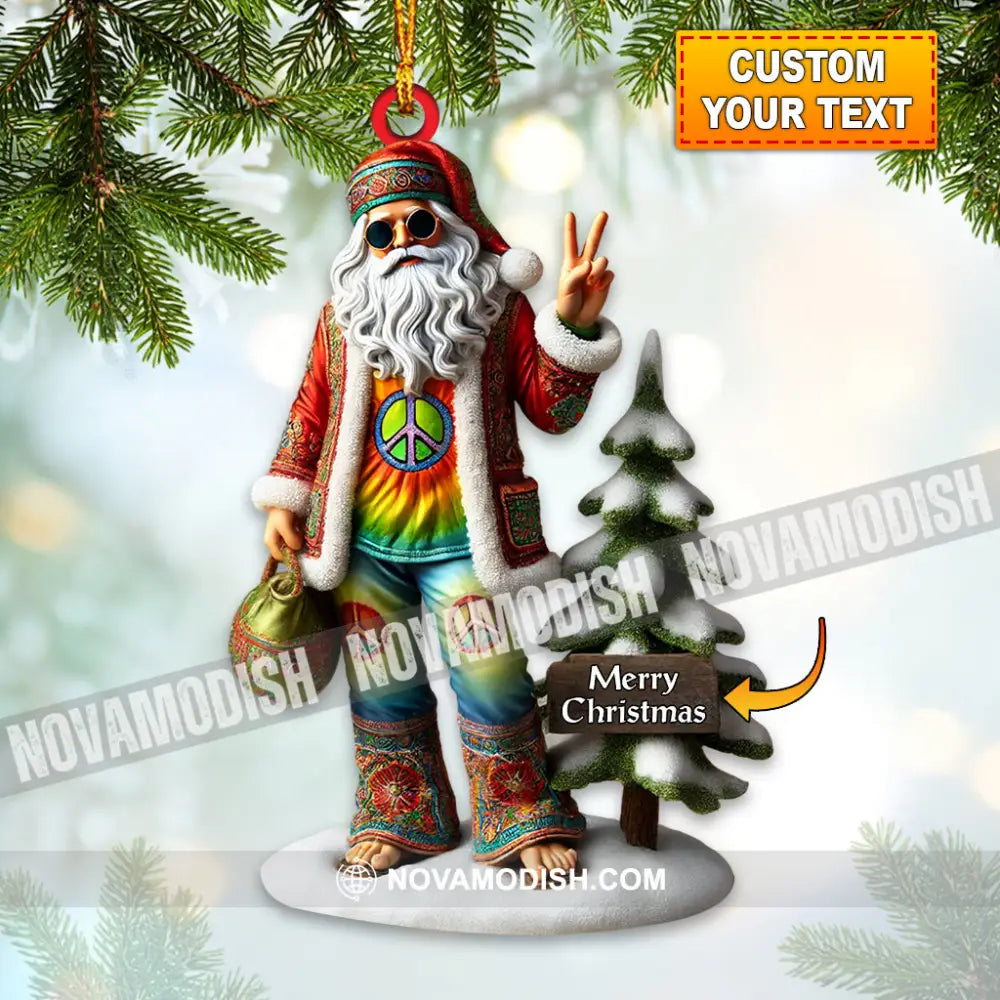 Santa Wearing Hippie Christmas Ornament Personalized 3.54’’ / 1