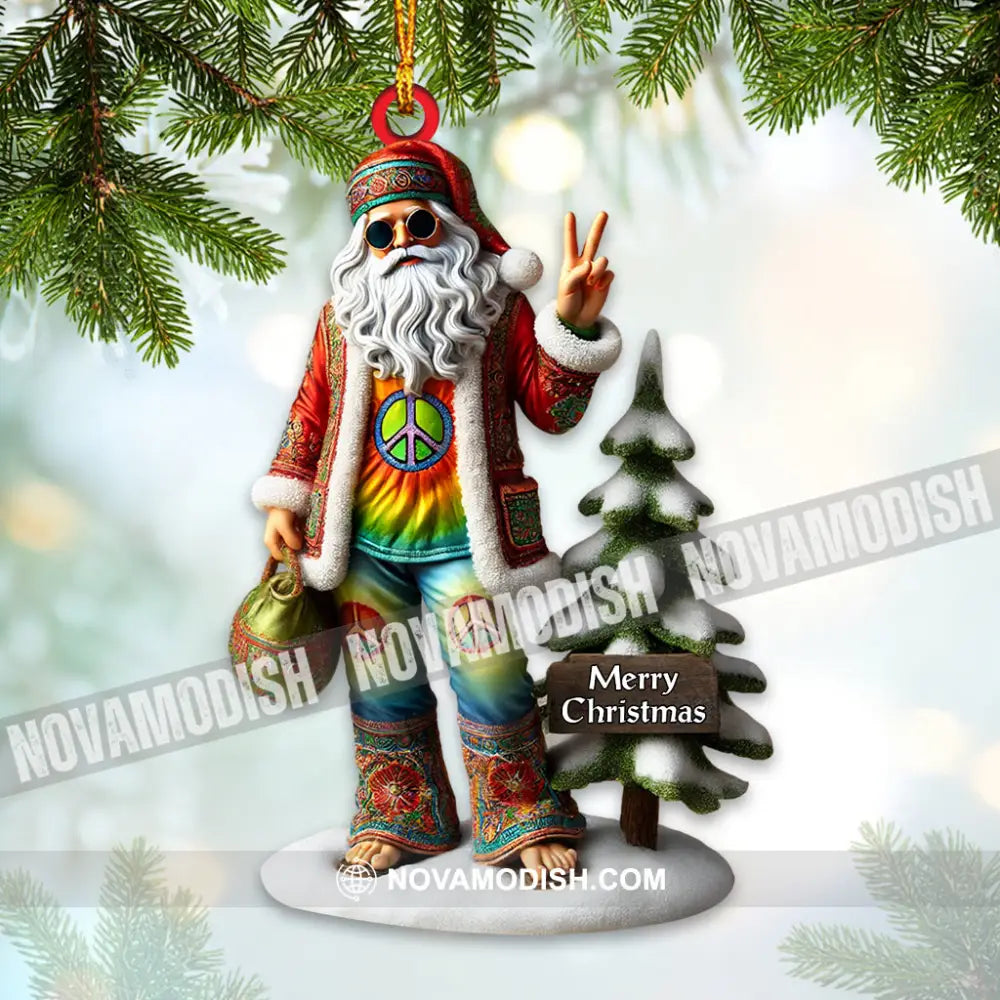 Santa Wearing Hippie Christmas Ornament Personalized